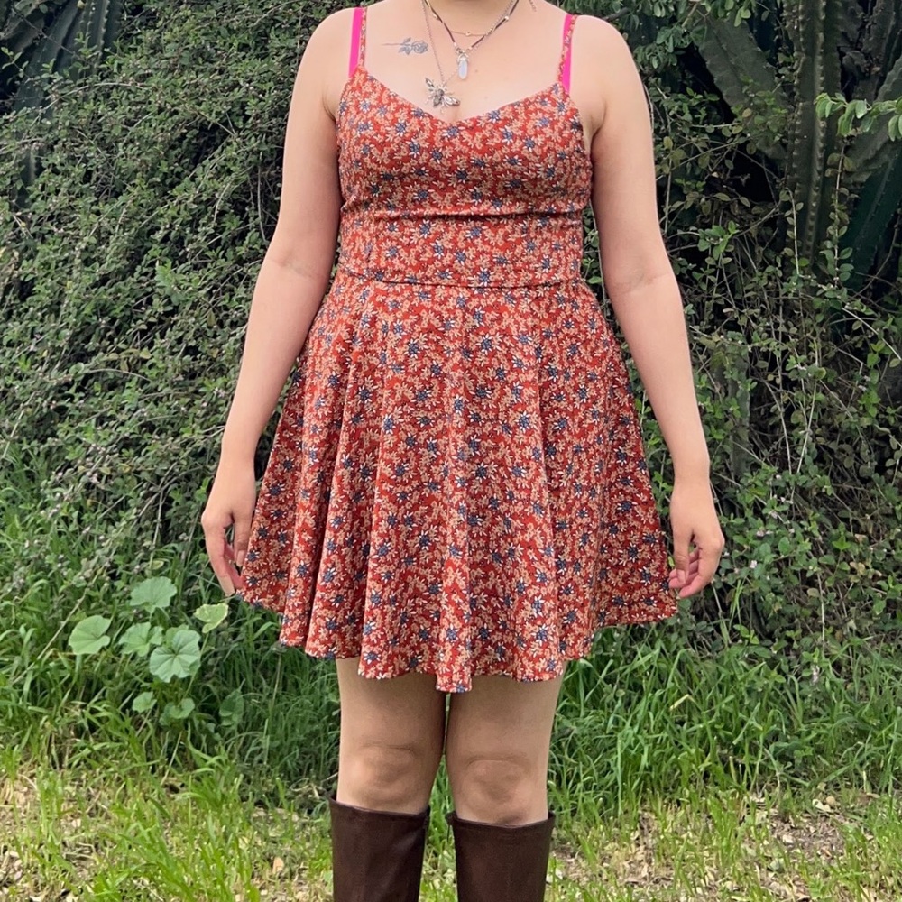 Blush j Floral Mini Dress - orange and Blue